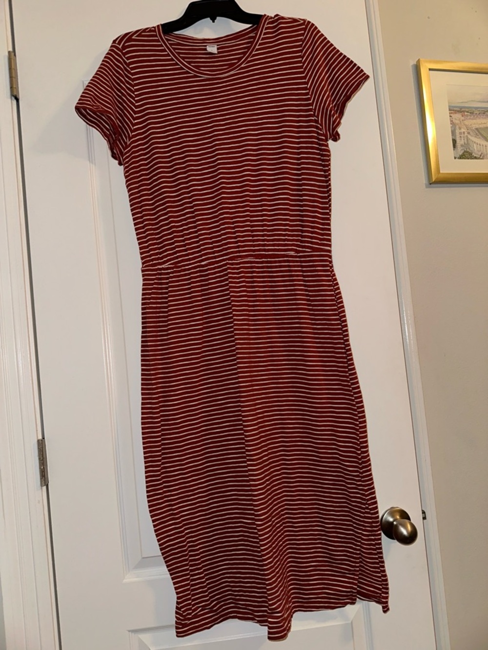 Old Navy Burgundy and White Striped Midi Dress